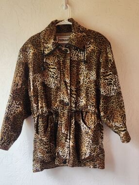 Bernardo Vintage 100% Silk Leopard Bomber Jacket